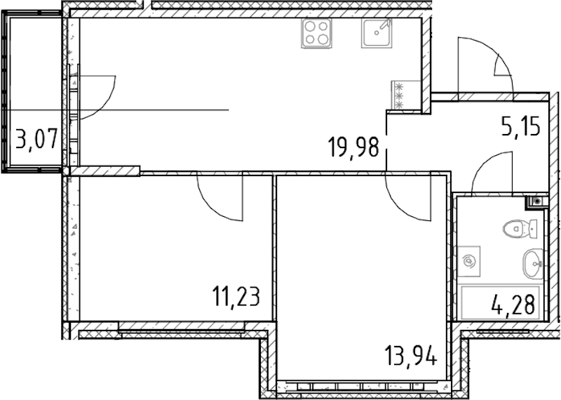 2-комнатная квартира 54.58 м², 3/23 эт., ЖК «Город Первых»